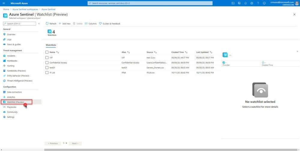 Microsoft announces the public preview of Watchlist feature in Azure Sentinel