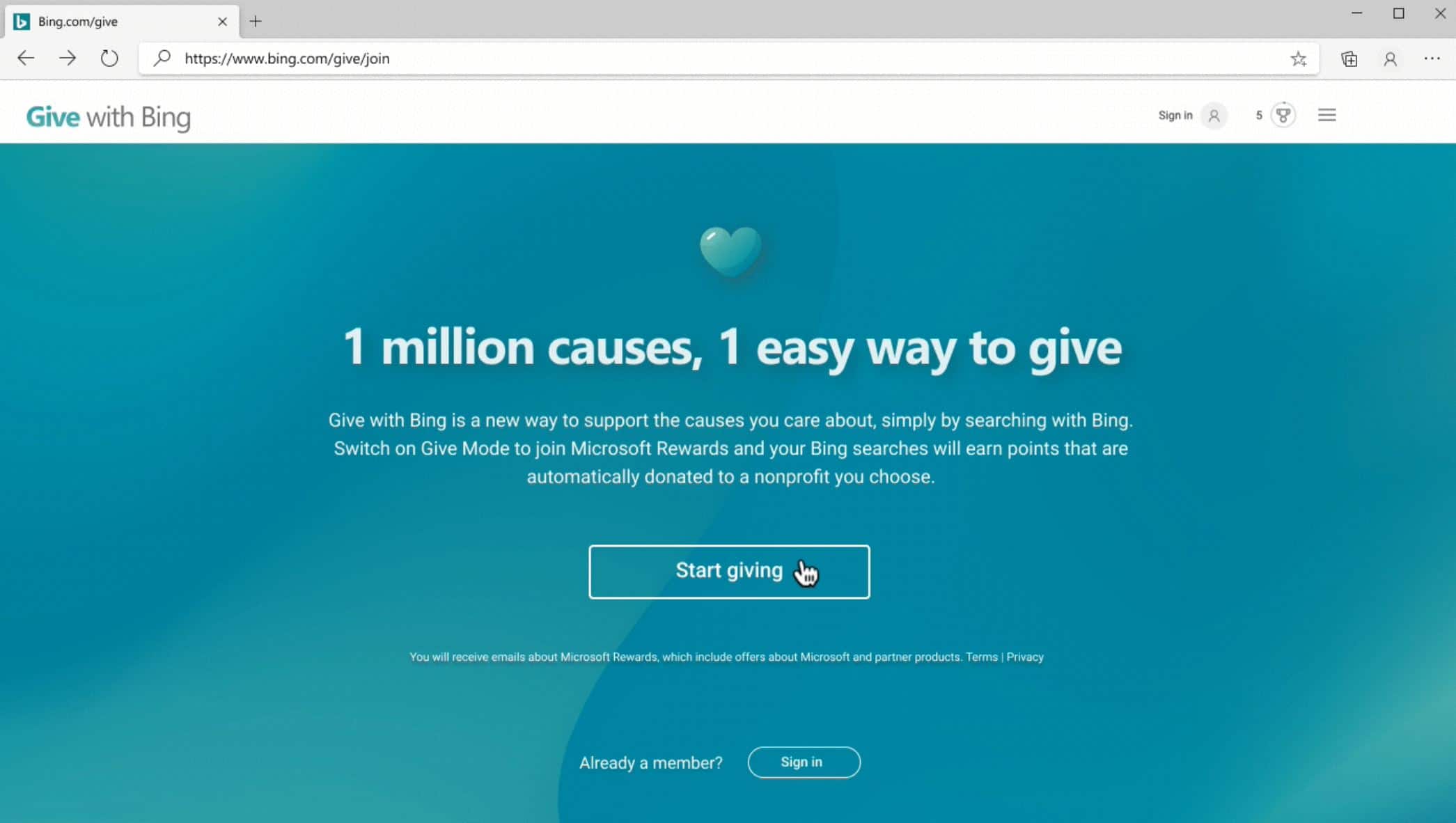 Introducing Give with Bing, powered by Microsoft Rewards