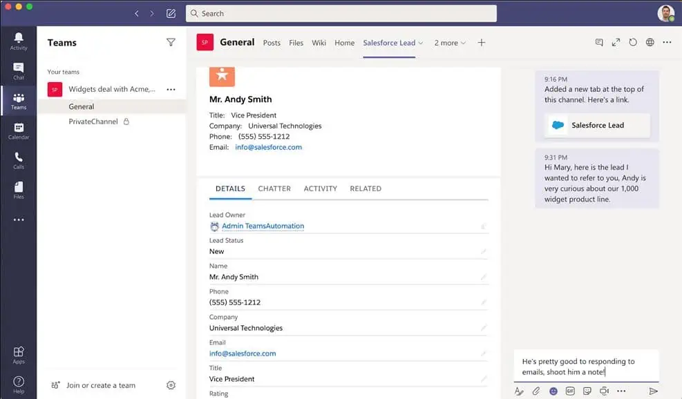 การรวม Microsoft Teams Salesforce