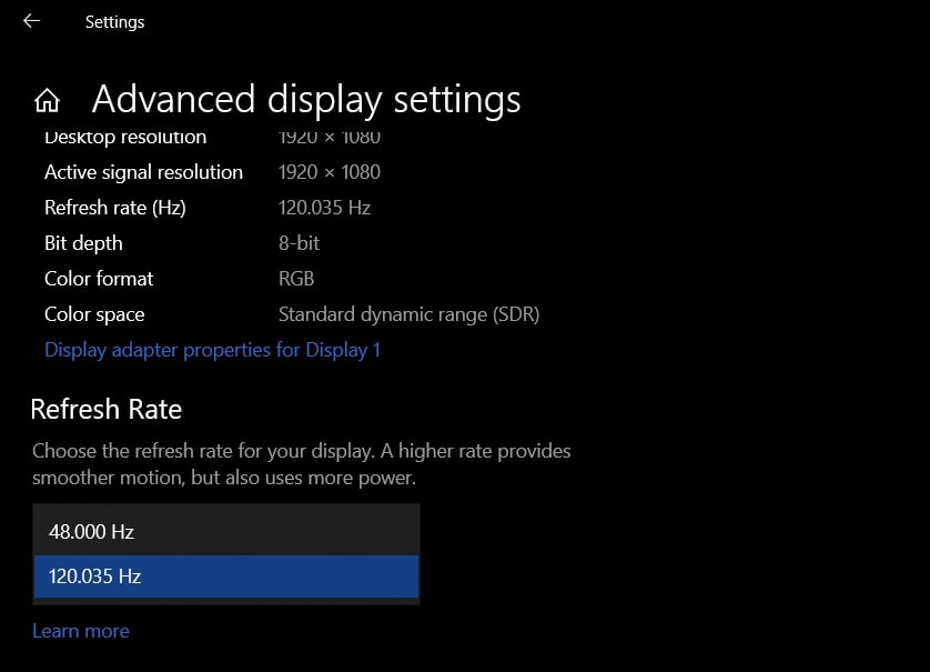 screen refresh rate settings