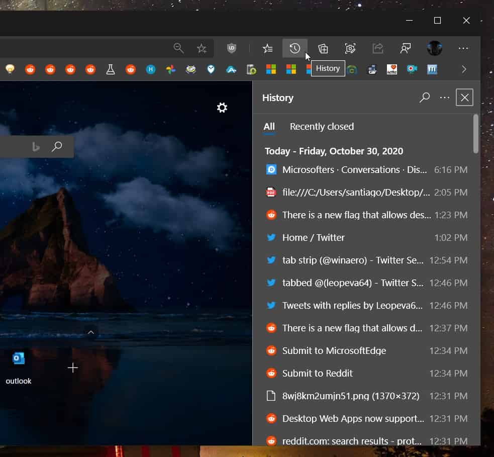 Microsoft is adding a History button to the new Edge Canary
