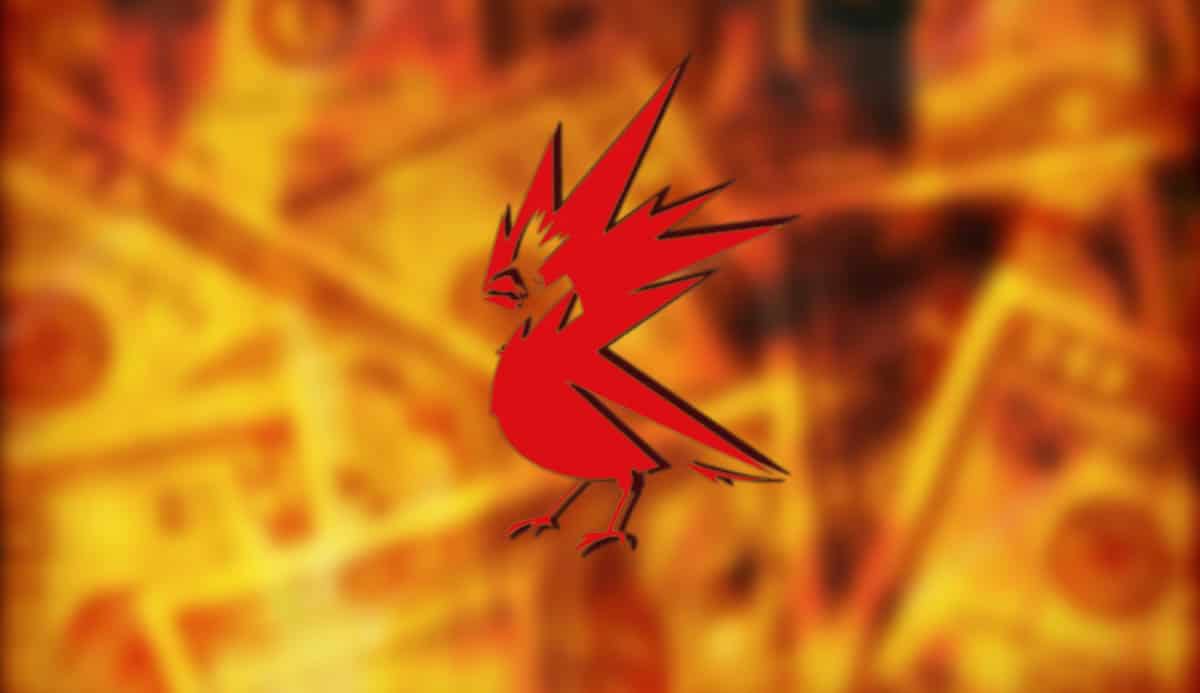Cyberpunk 2077 – CD Projekt RED logo on top of burning money