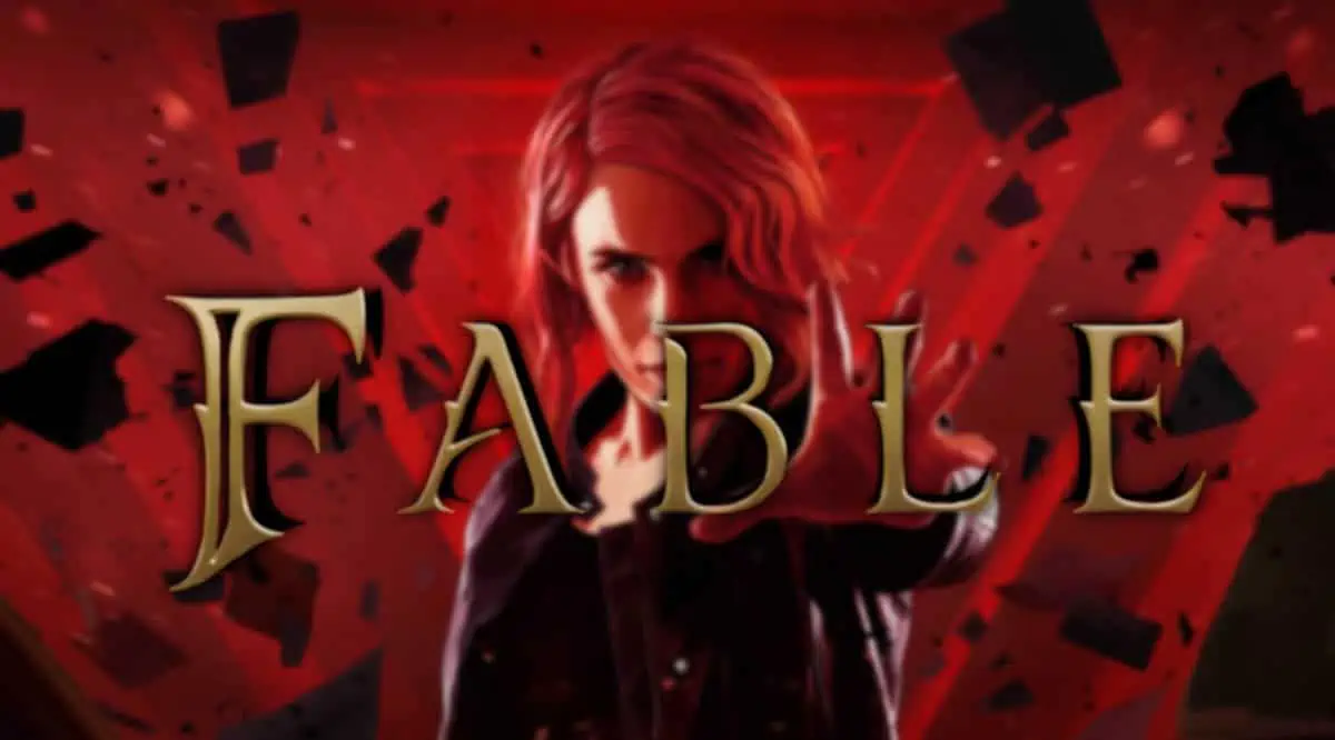 Fable Reboot logo on top of Control protagonist Jesse Faden