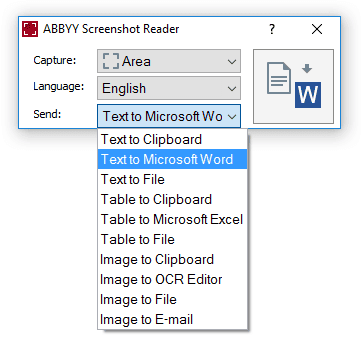 Imagem do leitor de captura de tela ABBYY para extração de texto