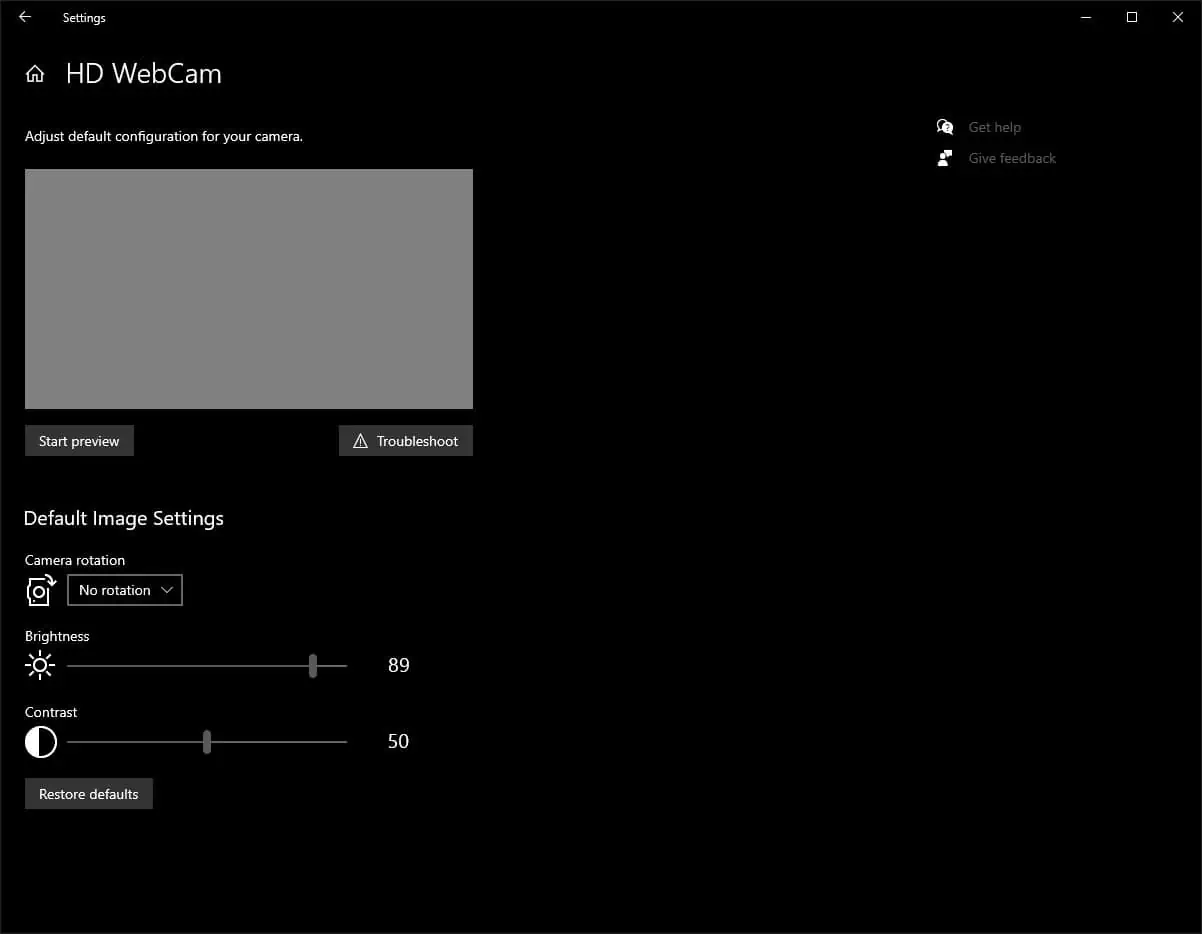 flash webcam settings