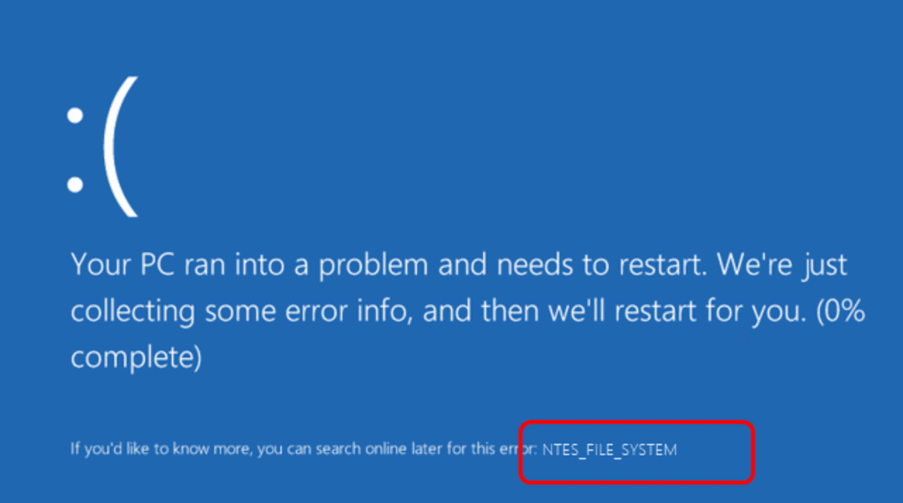 windows 10 blue screen ntfs file system