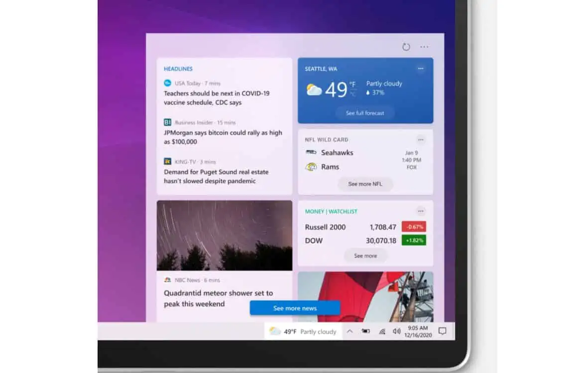 Panel úloh systému Microsoft Windows 10 Novinky Počasie