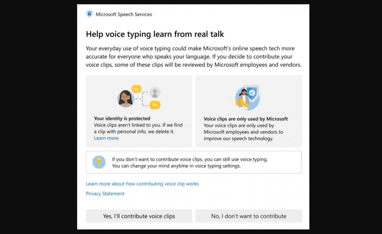 Microsoft voice data settings