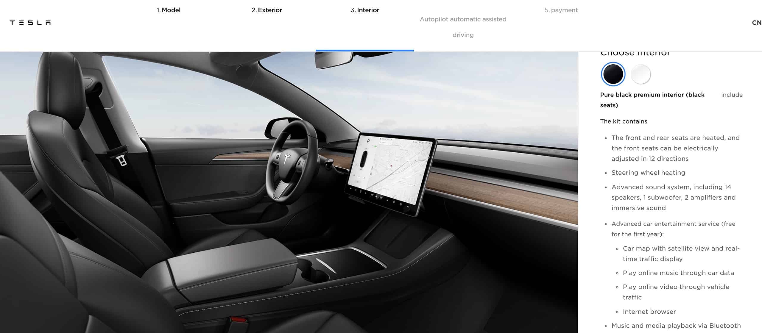 Tesla model 3 heated steering wheel, wood panelling