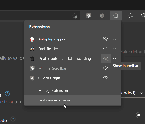 Edge extensions не открывается