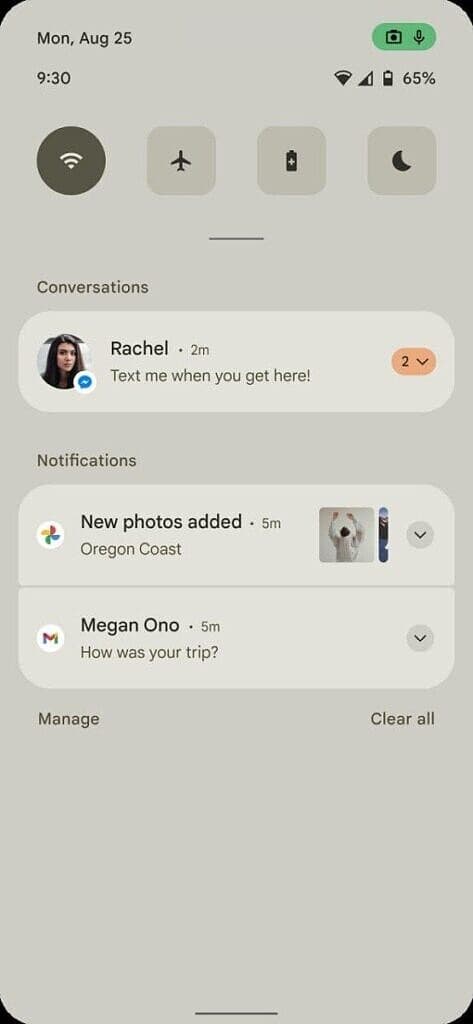 Android 12 Notifications panel