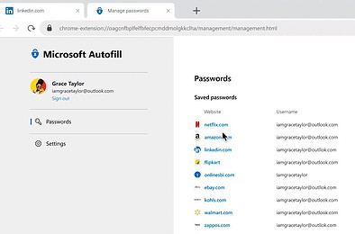Microsoft Autofill passwords
