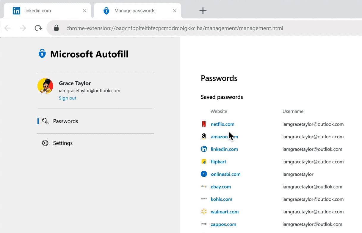 Microsoft Autofill passwords