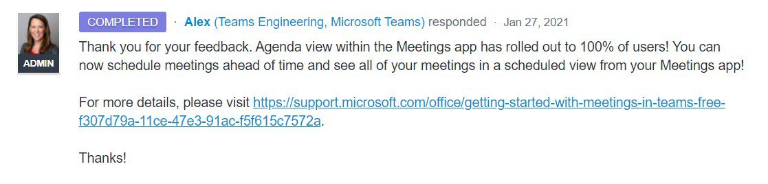 Página do Microsoft Teams UserVoice