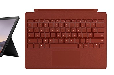 Surface Pro 7 with poppy red type cover
