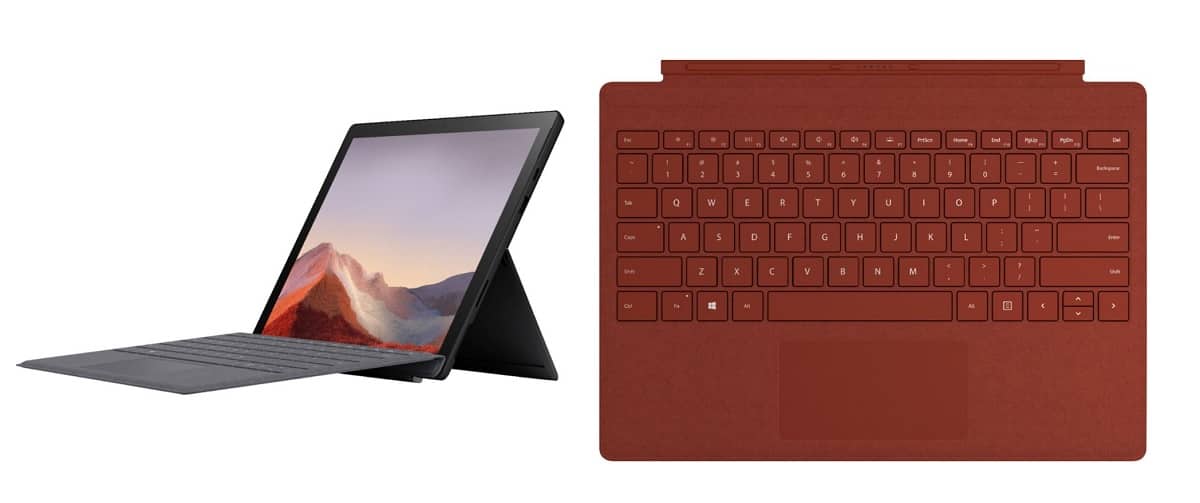 Surface Pro 7 with poppy red type cover