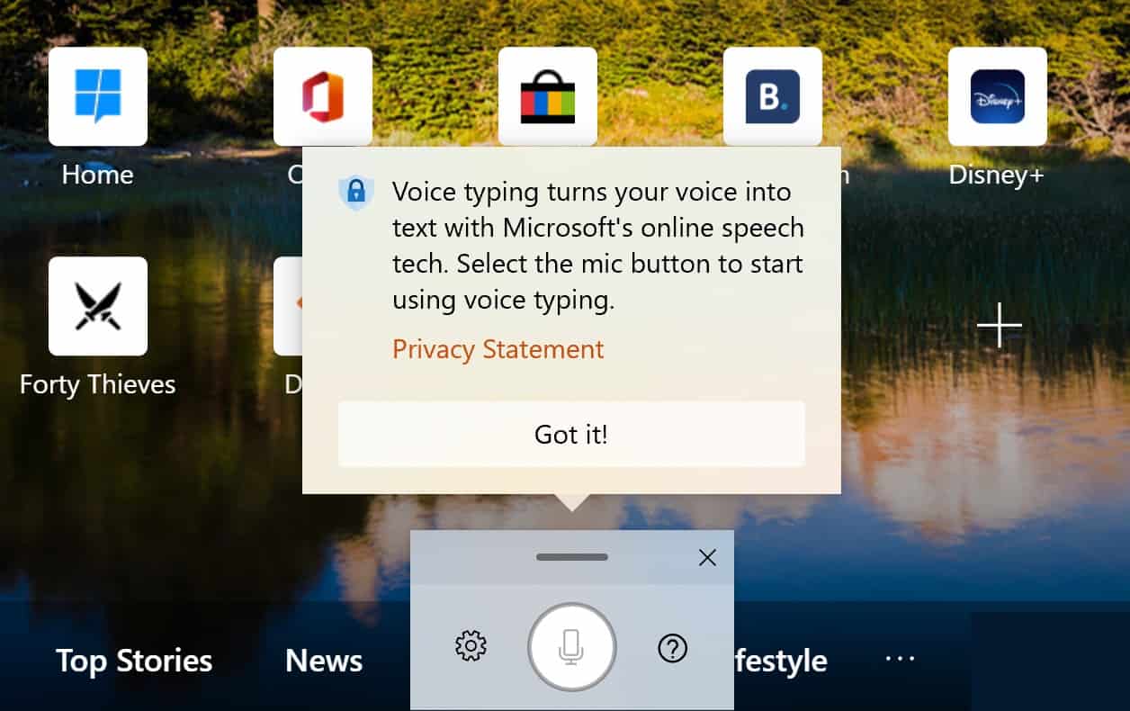 Voice Typing now being offered in text fields in Edge Canary