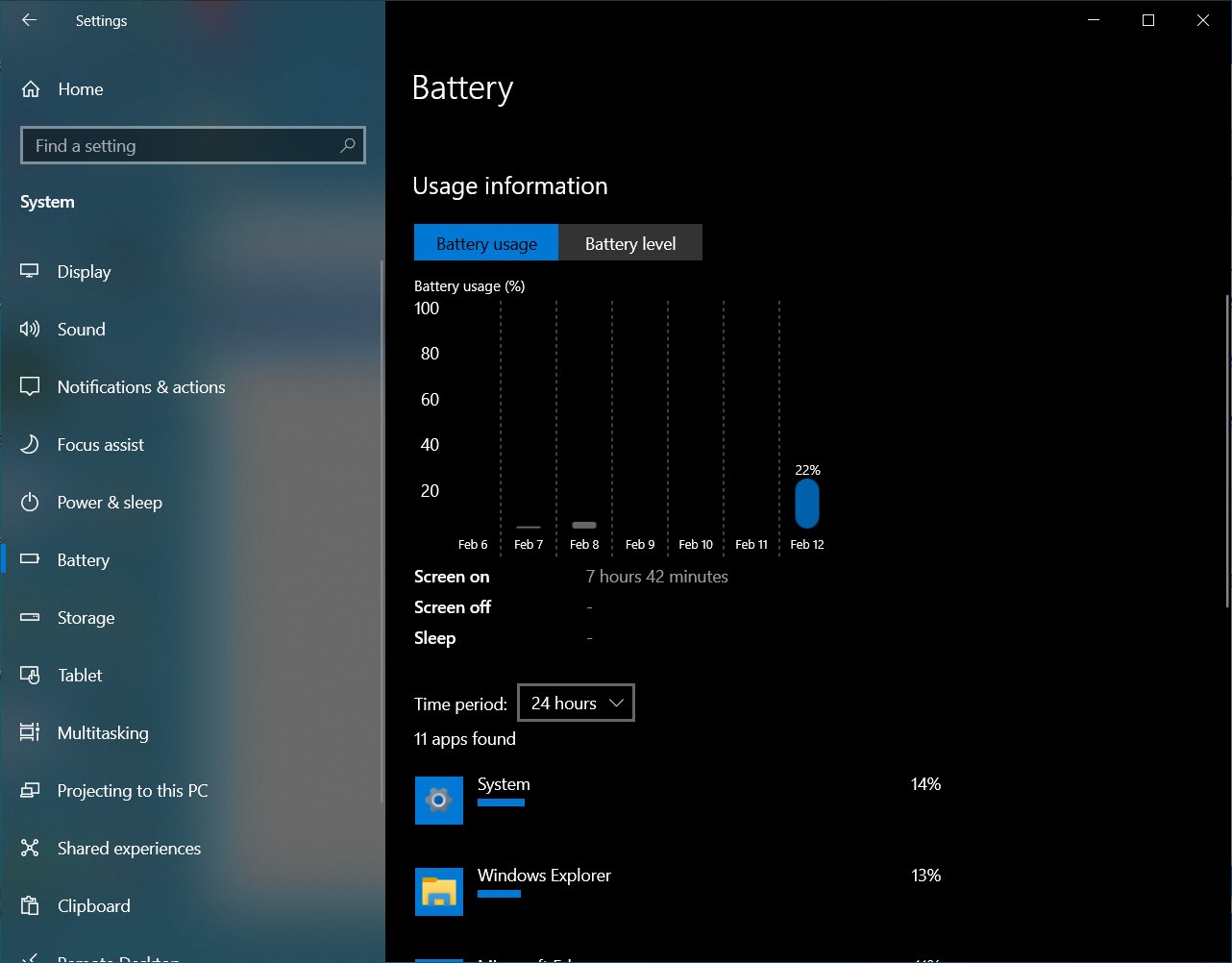 Estado de la batería de Windows 10