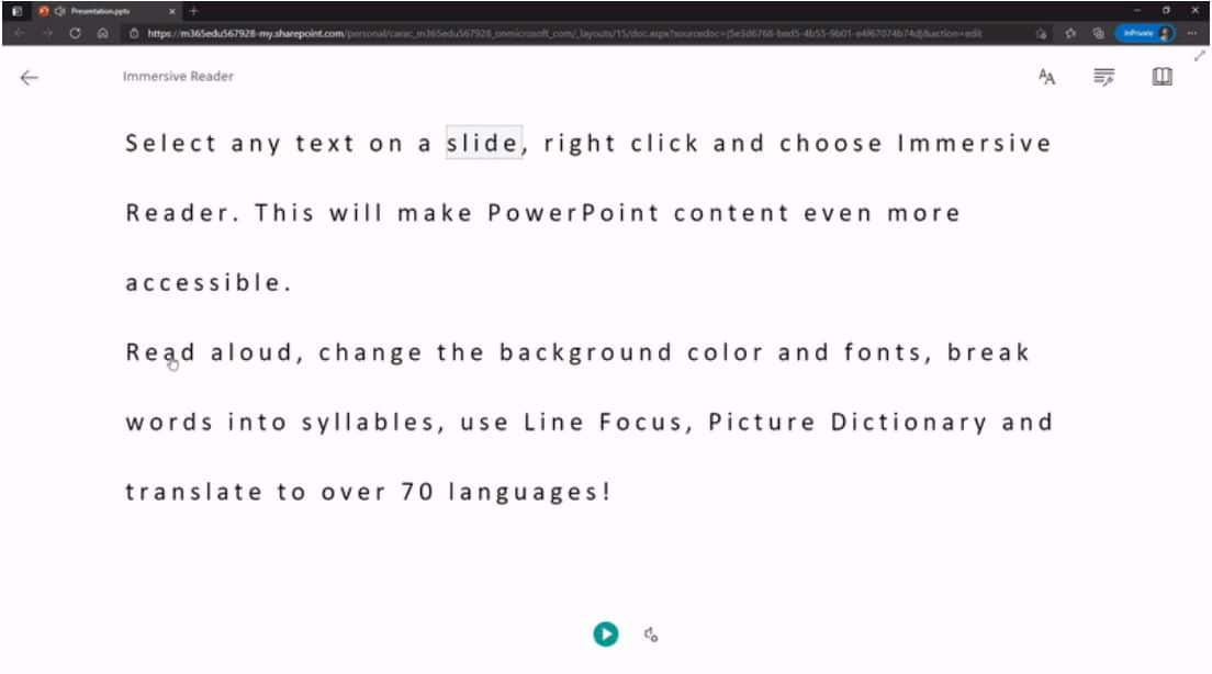 Microsoft Immersive Reader PowerPoint