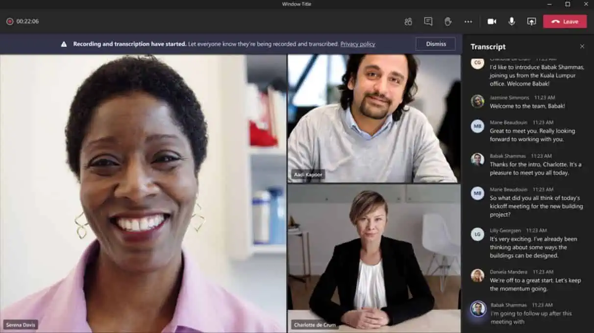 Trascrizione in tempo reale di Microsoft Teams