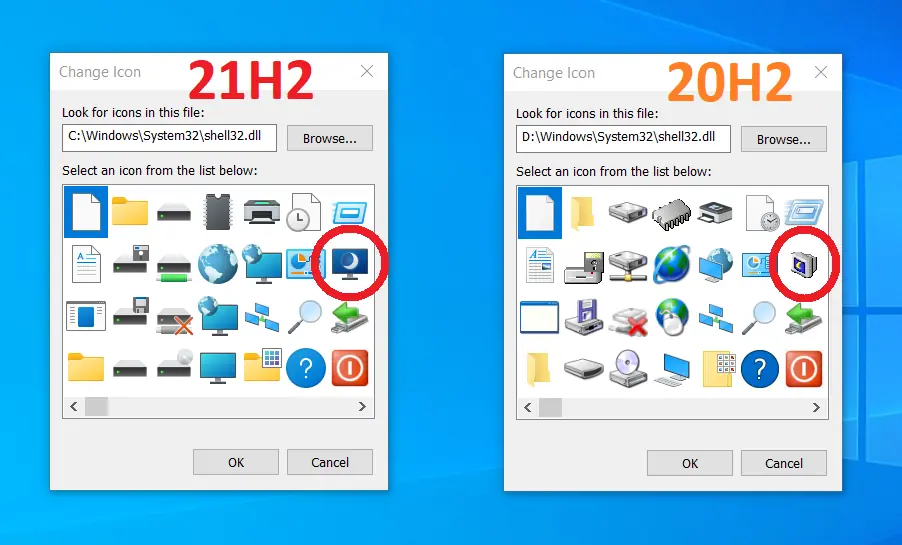 סמלים חדשים של Microsoft Windows 10