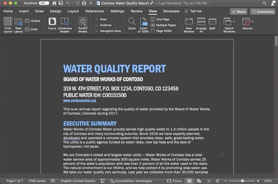 Microsoft Word for Mac Dark Mode