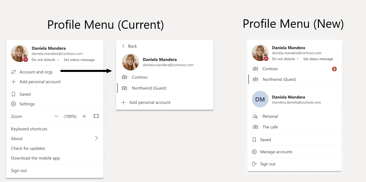 profile menu microsoft teams