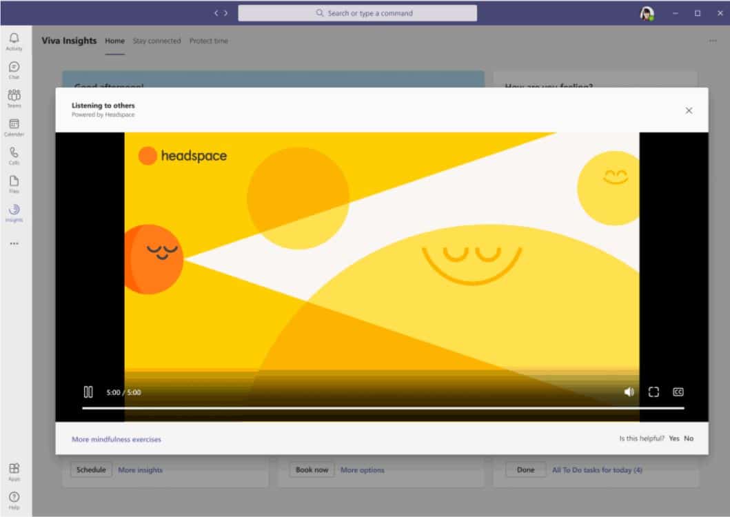 A Microsoft Teams Viva Insights Headspace