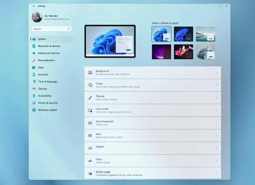 Microsoft Windows 11 Settings UI