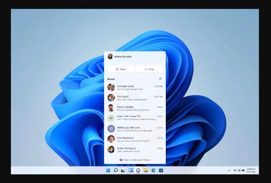 Microsoft Windows 11 Teams integration