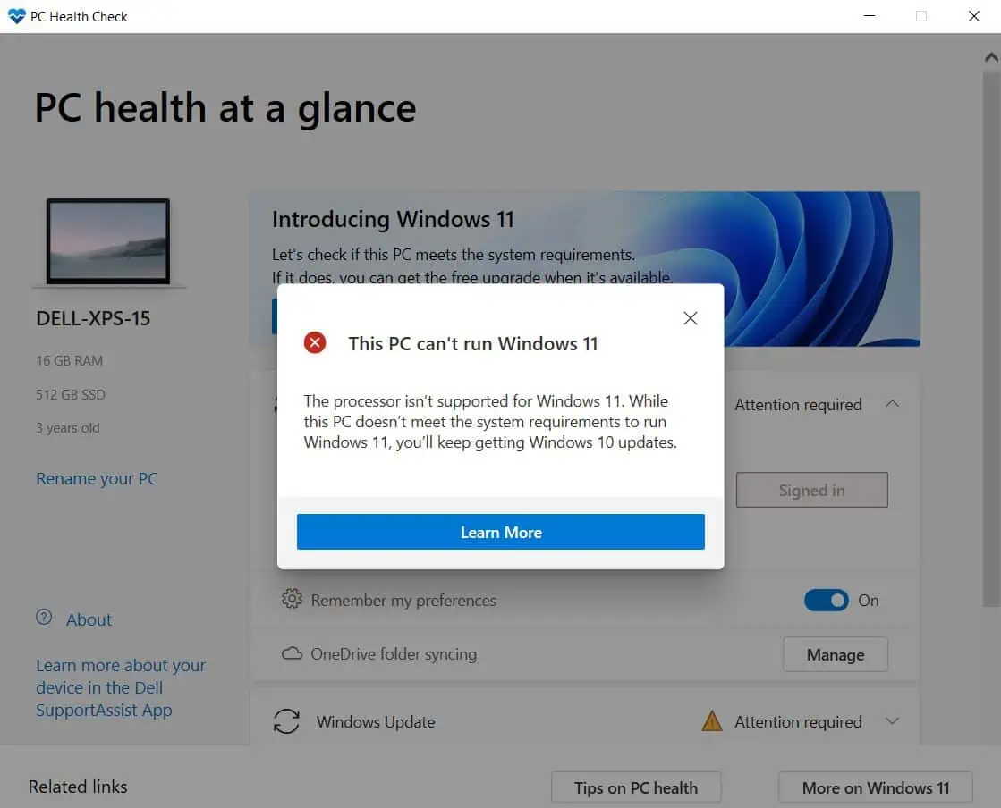 Microsoft's PC Health Check app is popping up scary disclaimers for  unsupported PCs - MSPoweruser