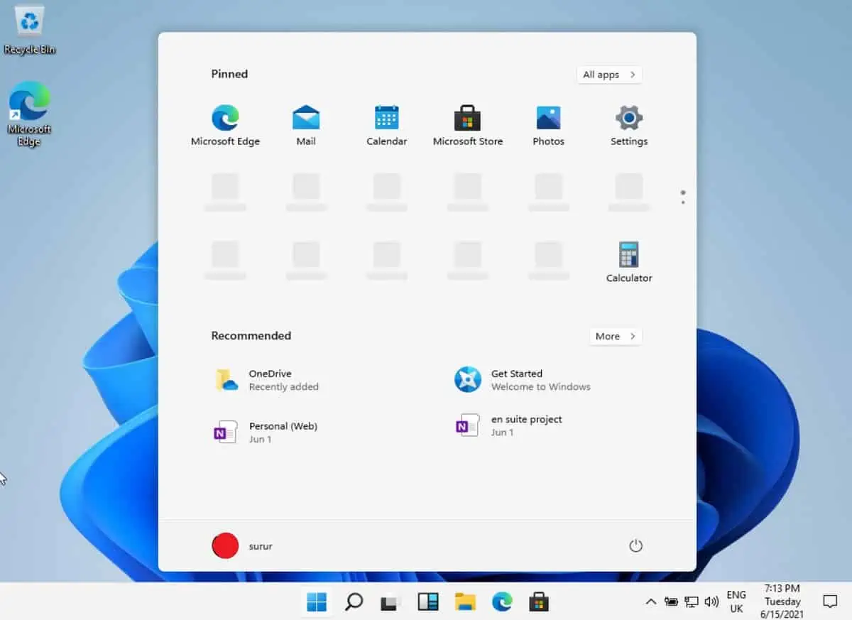 windows 11 start menu