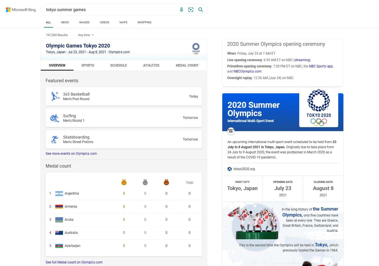 Microsoft Bing Olympic Games 2021 Tokyo