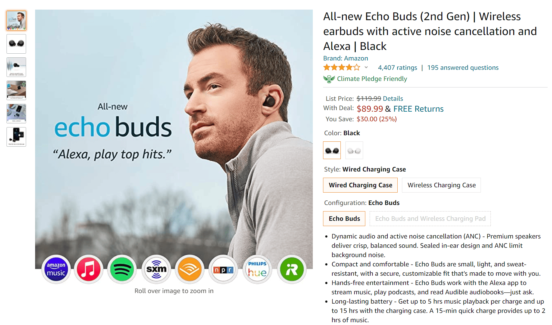 Echo Buds (2nd Gen) Wireless earbuds with active noise cancellation and  Alexa