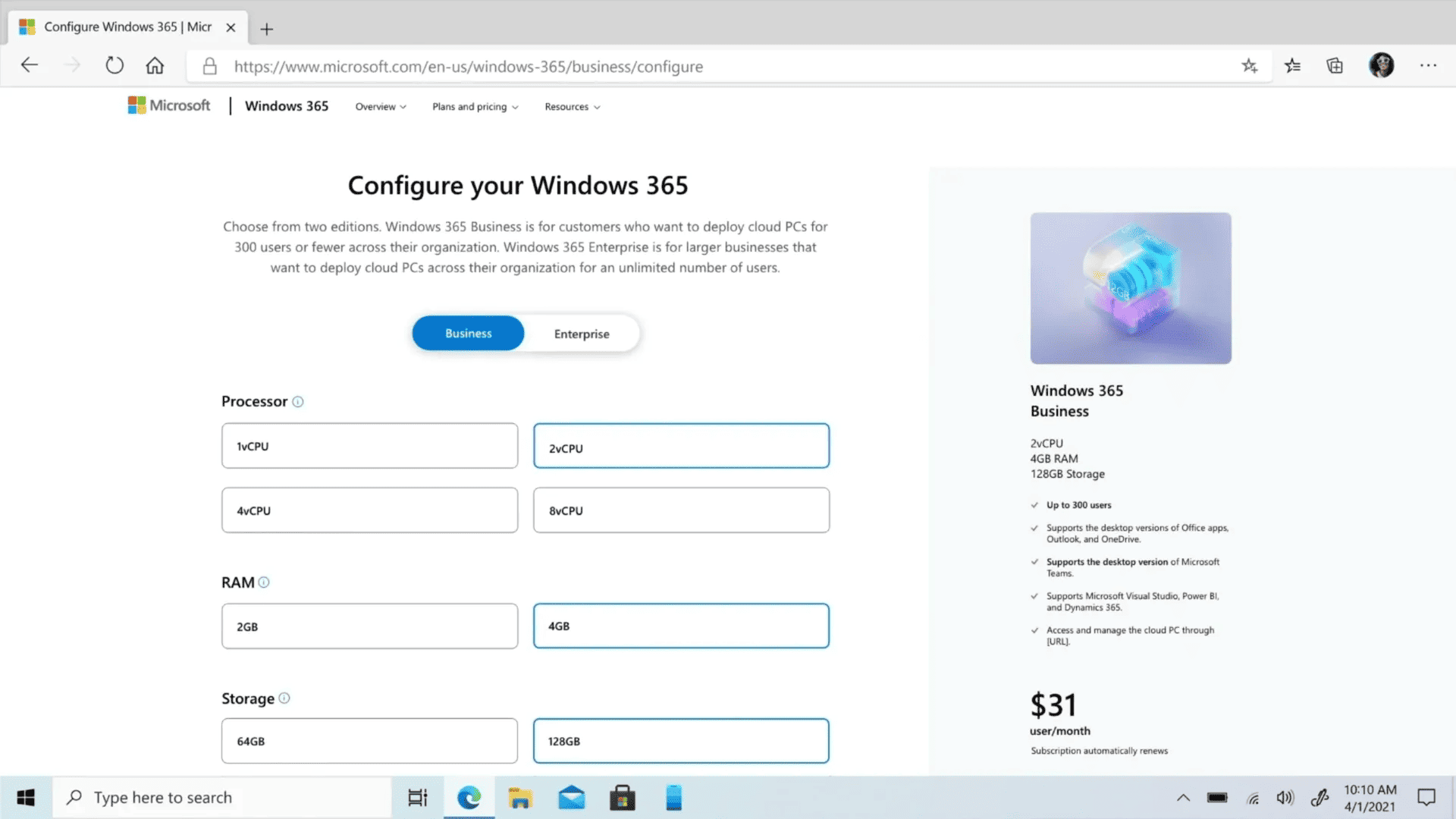 windows 365 cloud pc price