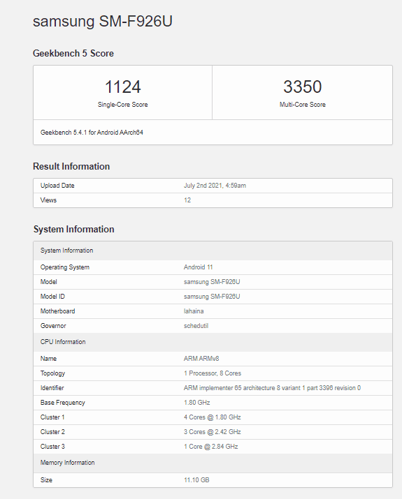 fold 3 geekbench