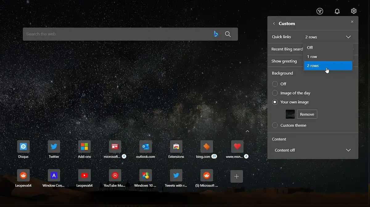 You can now have 2 rows of shortcuts on the Edge New Tab Page - MSPoweruser