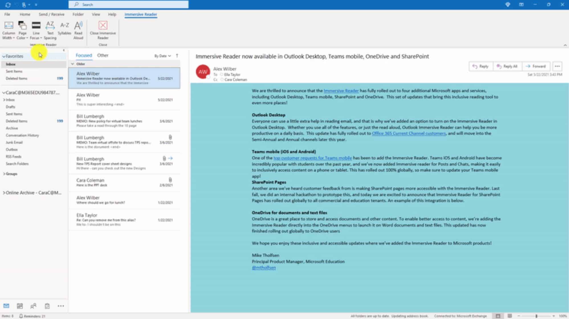 Microsoft Outlook Immersive Reader