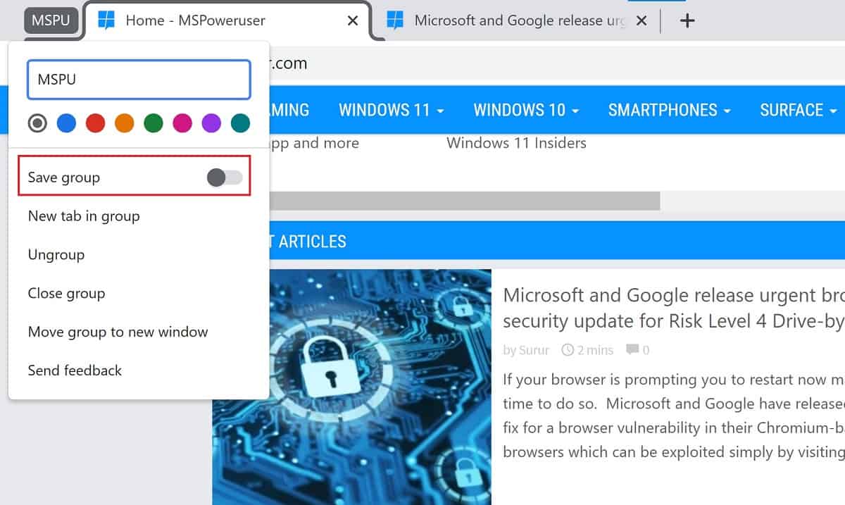 Save Tab Group feature finally arrives on Chrome Canary