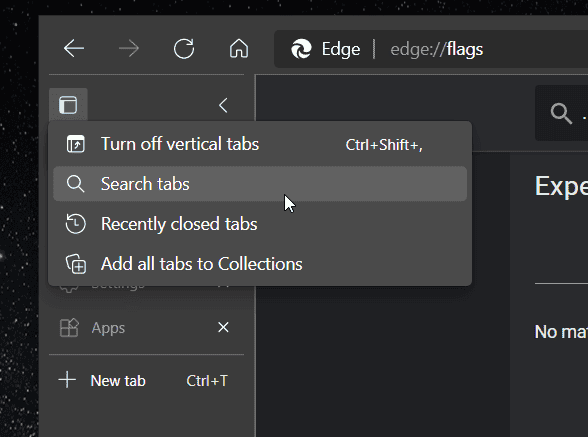 Add tab. Microsoft Tab. Vertical Tabs. Edge search Panel.