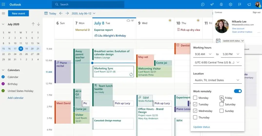 Heures de travail de Microsoft Outlook