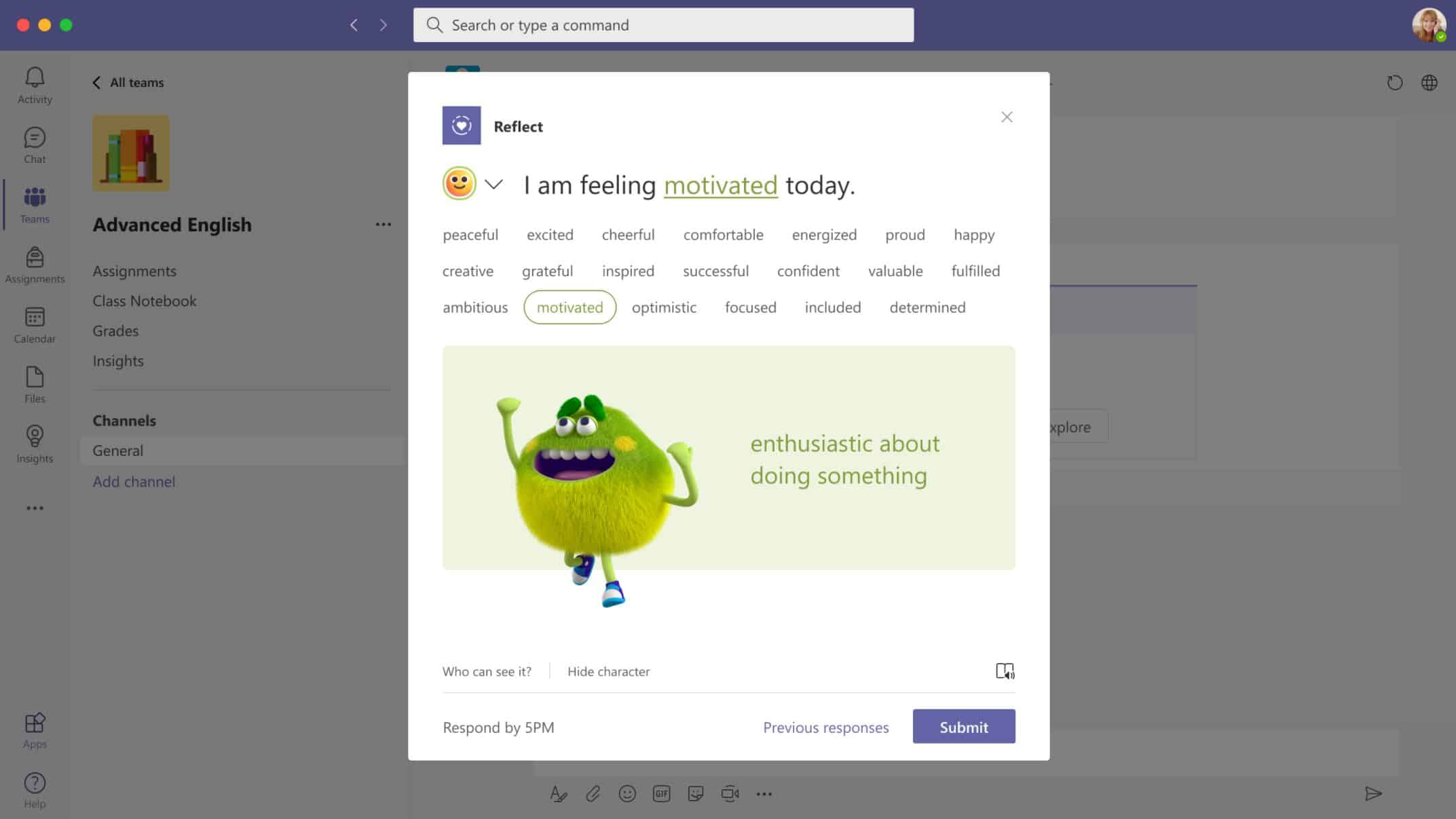 Reflect app in Microsoft Teams gets a new illustrated character