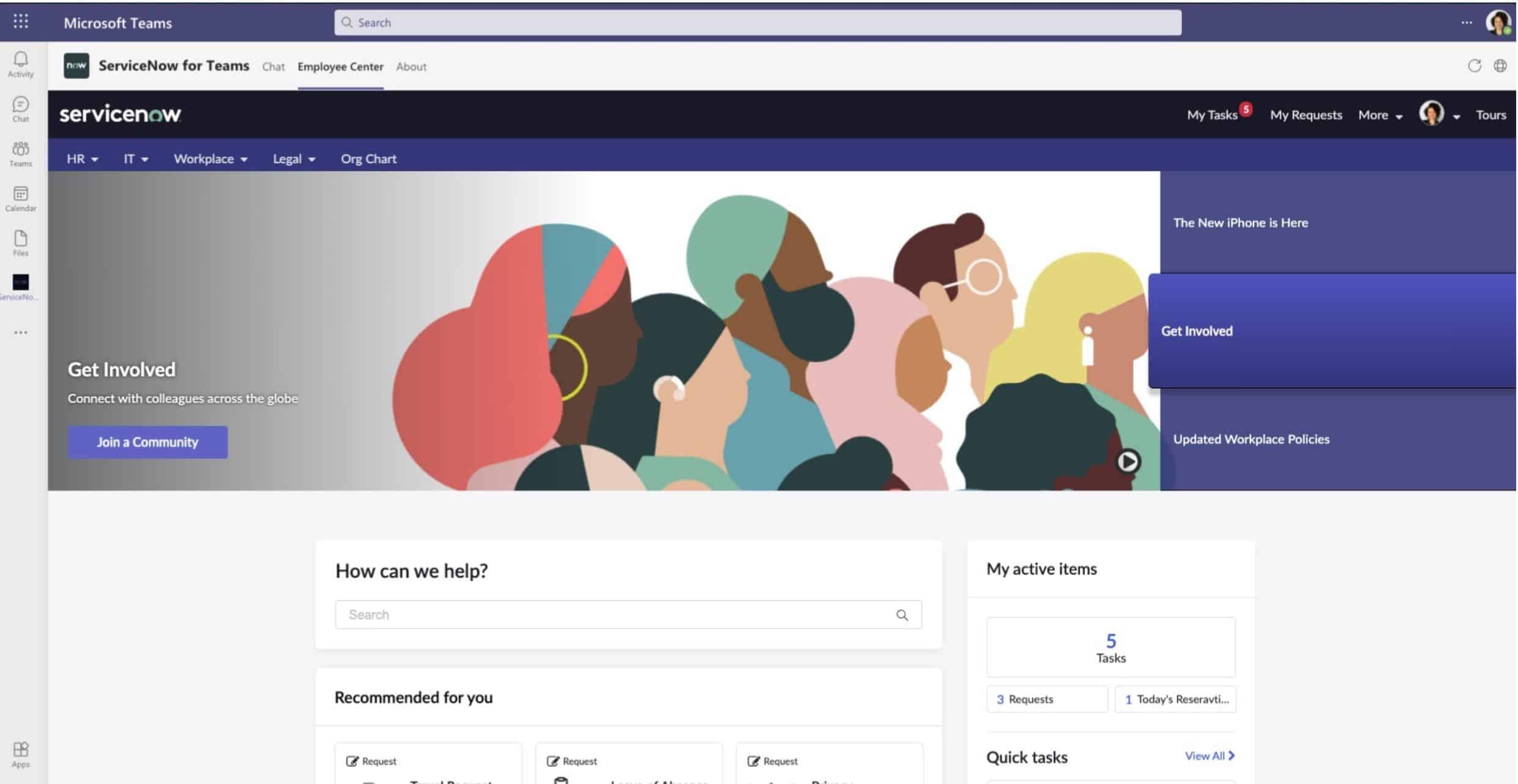 Новое приложение ServiceNow Employee Center теперь доступно в Microsoft Teams