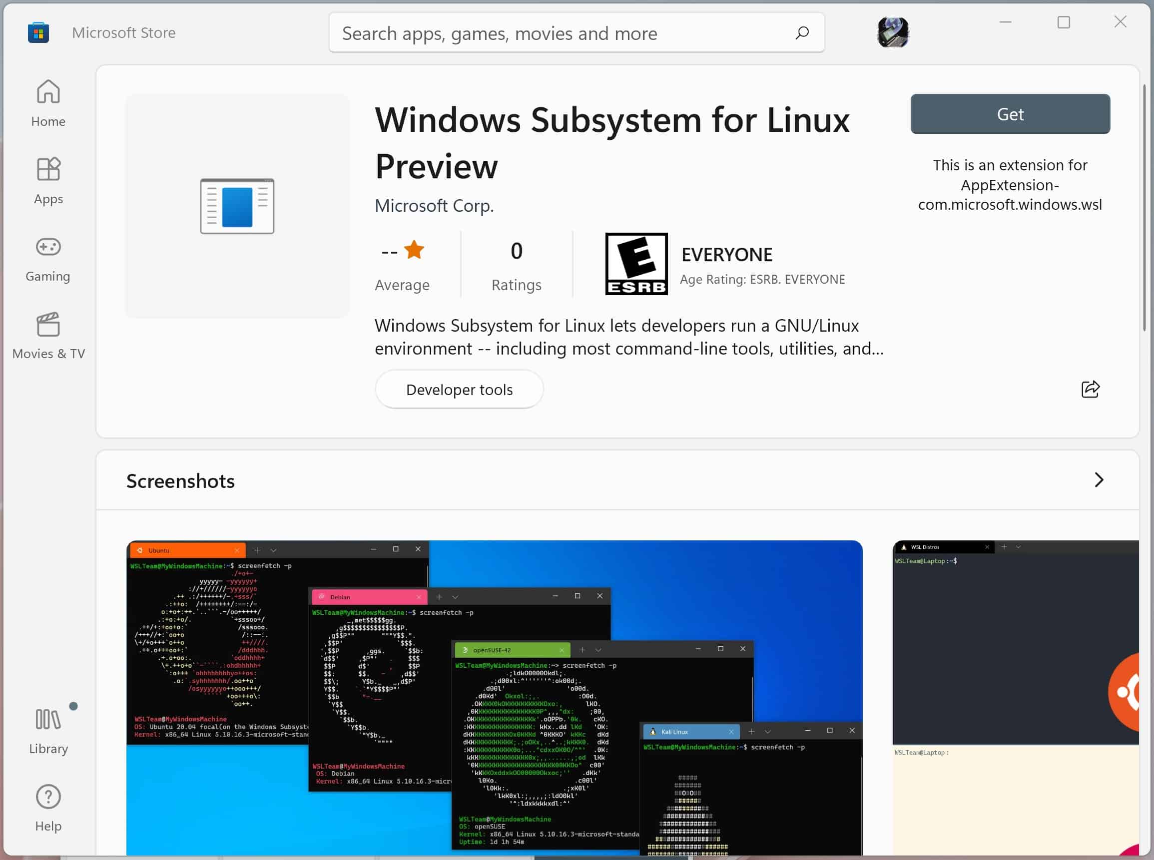 Aplikacija Microsoft Windows podsustav za Linux