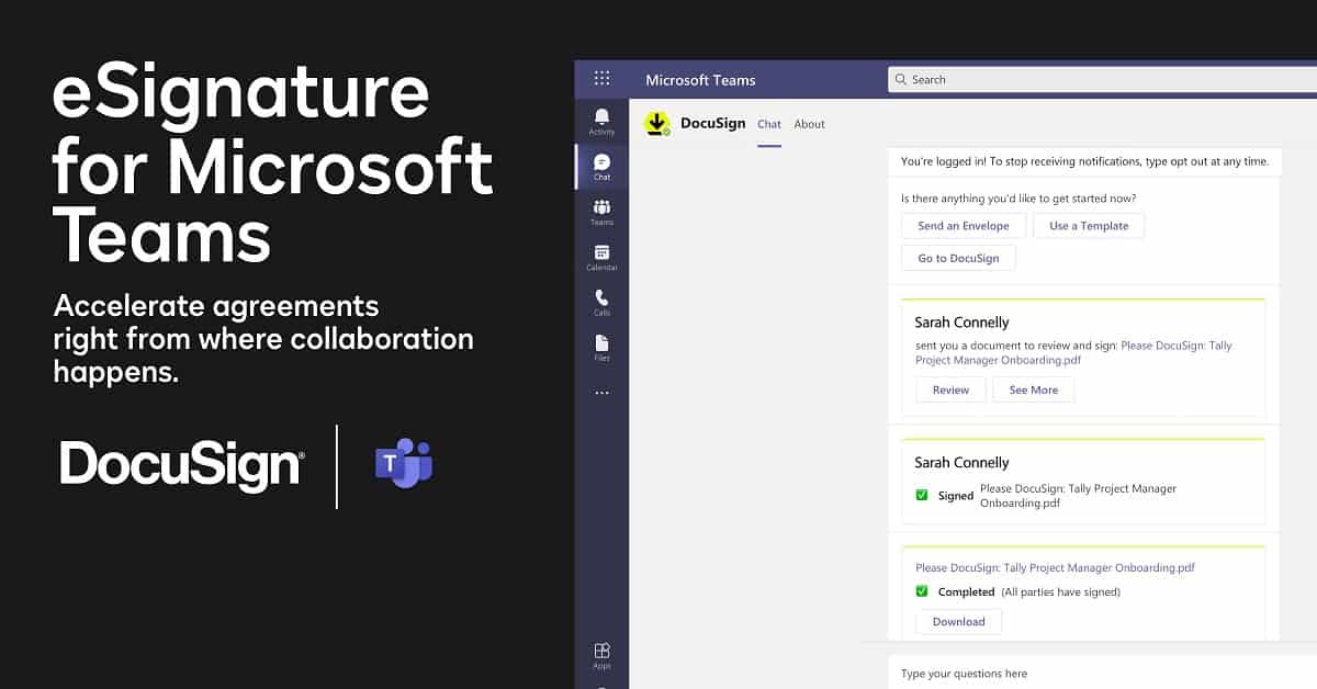 Microsoft Teams will soon support DocuSign e-Signatures for Approvals