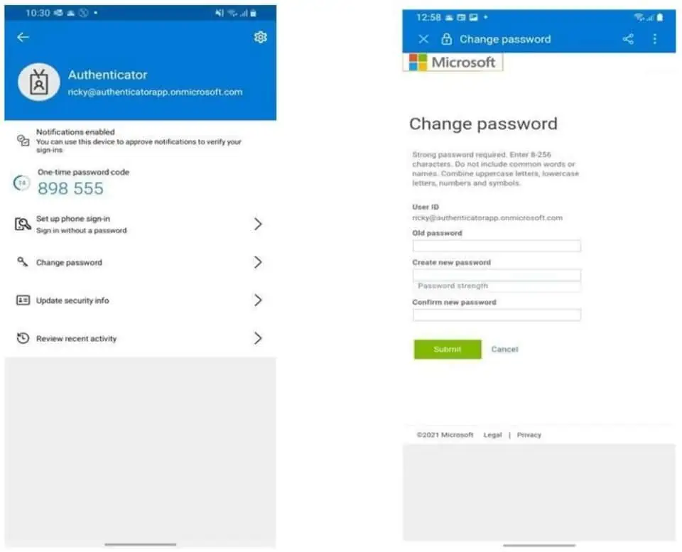 Microsoft Authenticator Change Password