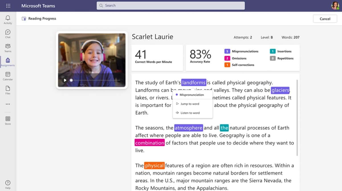 Microsoft Teams Reading Progress