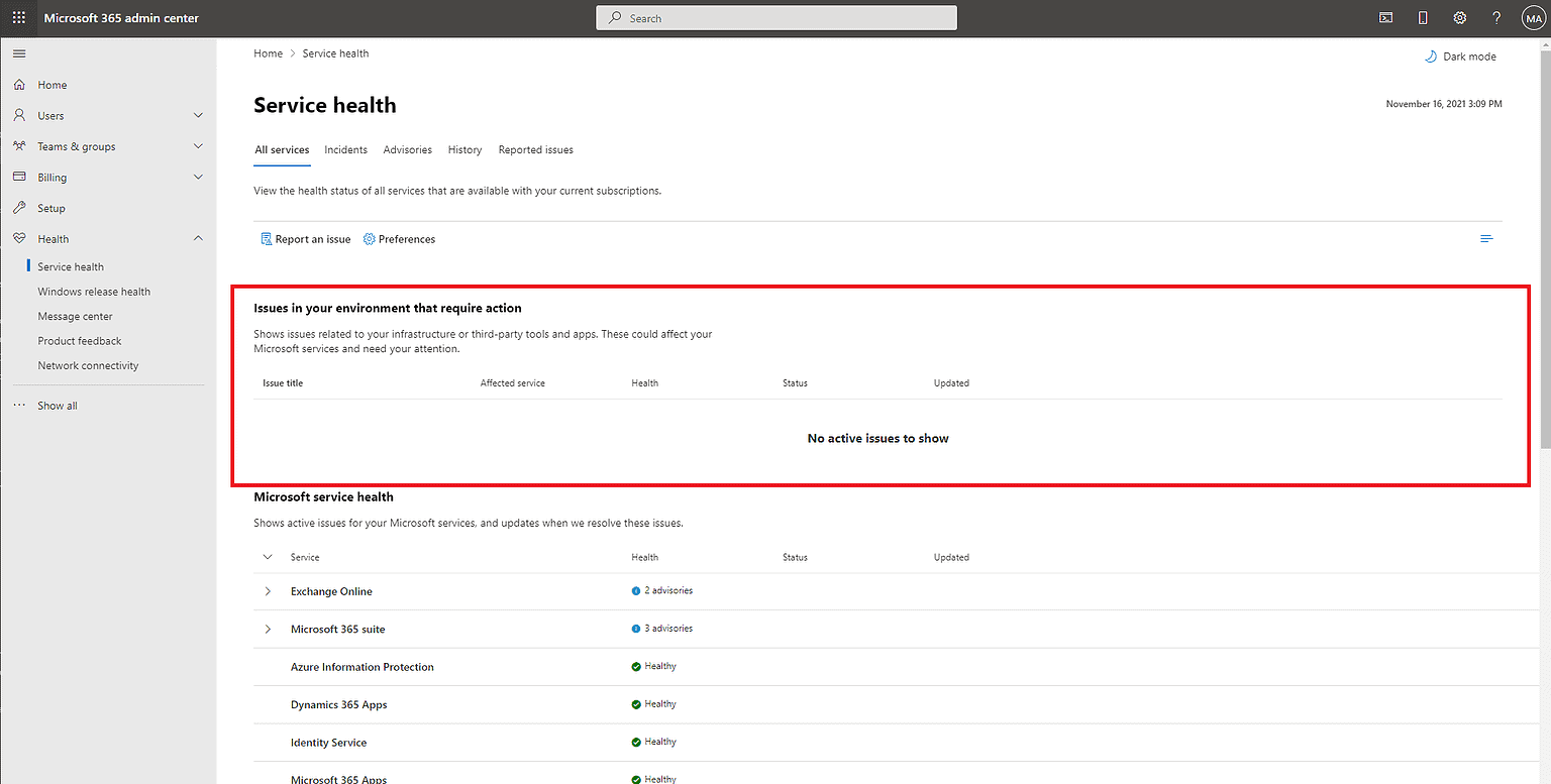 The Microsoft 365 Admin Centre will now surface issues that require action