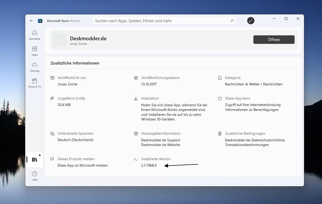 microsoft-store-installierte-app-version
