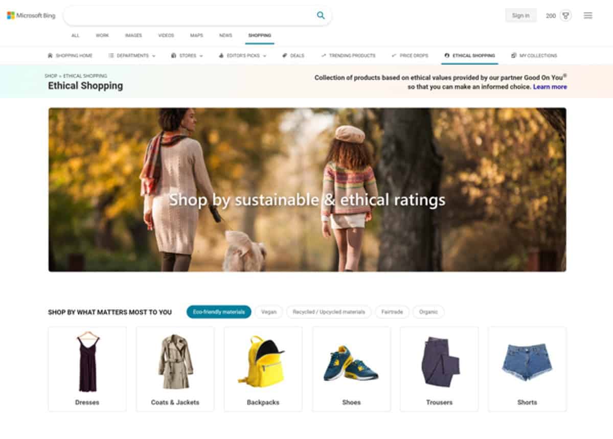 Microsoft Bing Ethical Shopping